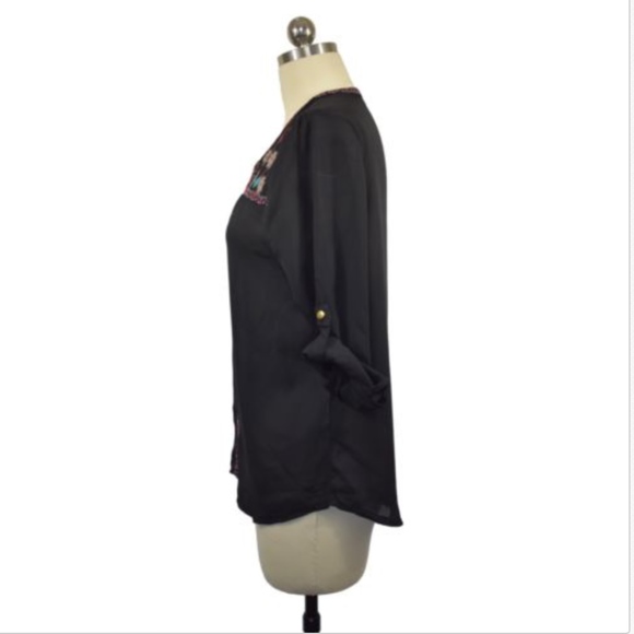 Love Letter Black Aztec Bohemian Blouse Large NWOT - Picture 4 of 6